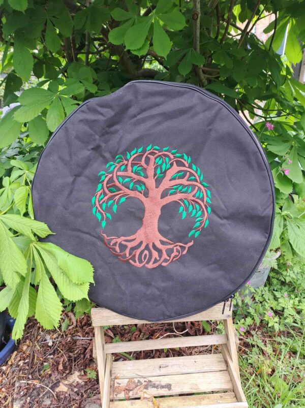 Sjamaan.nl | voorkant levensboom |Sac pour tambour avec arbre de vie brodé.