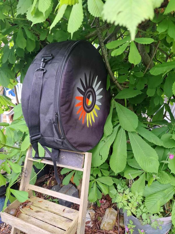 Tas voor je sjamanendrum Bedrukt | Sjamaan.nl | logo drumcirkels zijkant